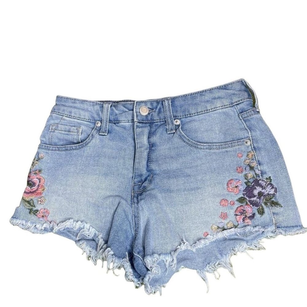 Mossimo High Rise Jean Shorts Size 4 Size 27 Floral Embroidered Cut Offs